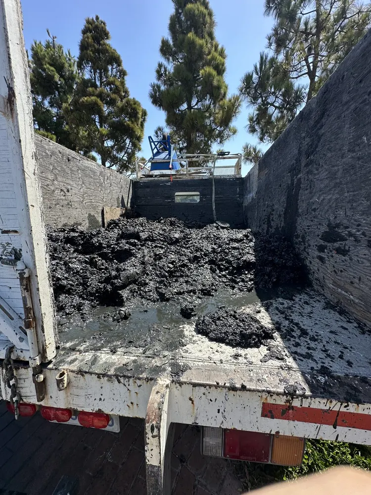 Truck bed loaded with sediment and growth removed from a back-bay intake